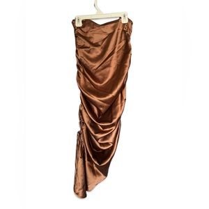 Brown Ruched Split high waist Skirt